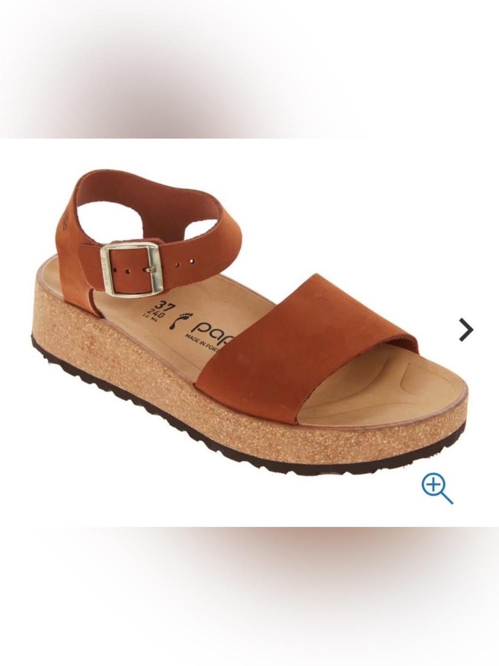 Papillio Women's Brown Cork Leather Platform Sandal with Ankle Strap